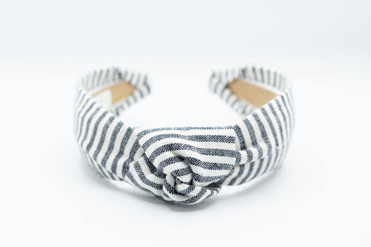 Maddie and Me Handmade - Knot Headband Stripe Indigo & White