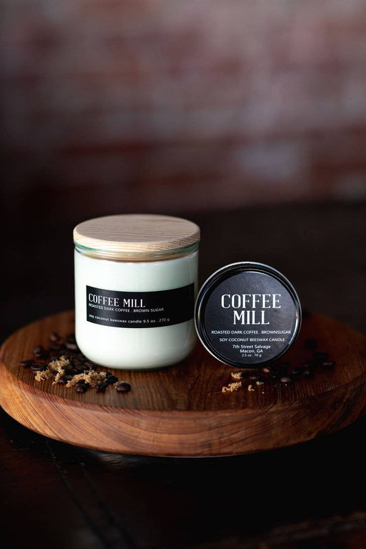 Coffee Mill Candle - Recycled Glass Sustainable Soy Beeswax (Large)