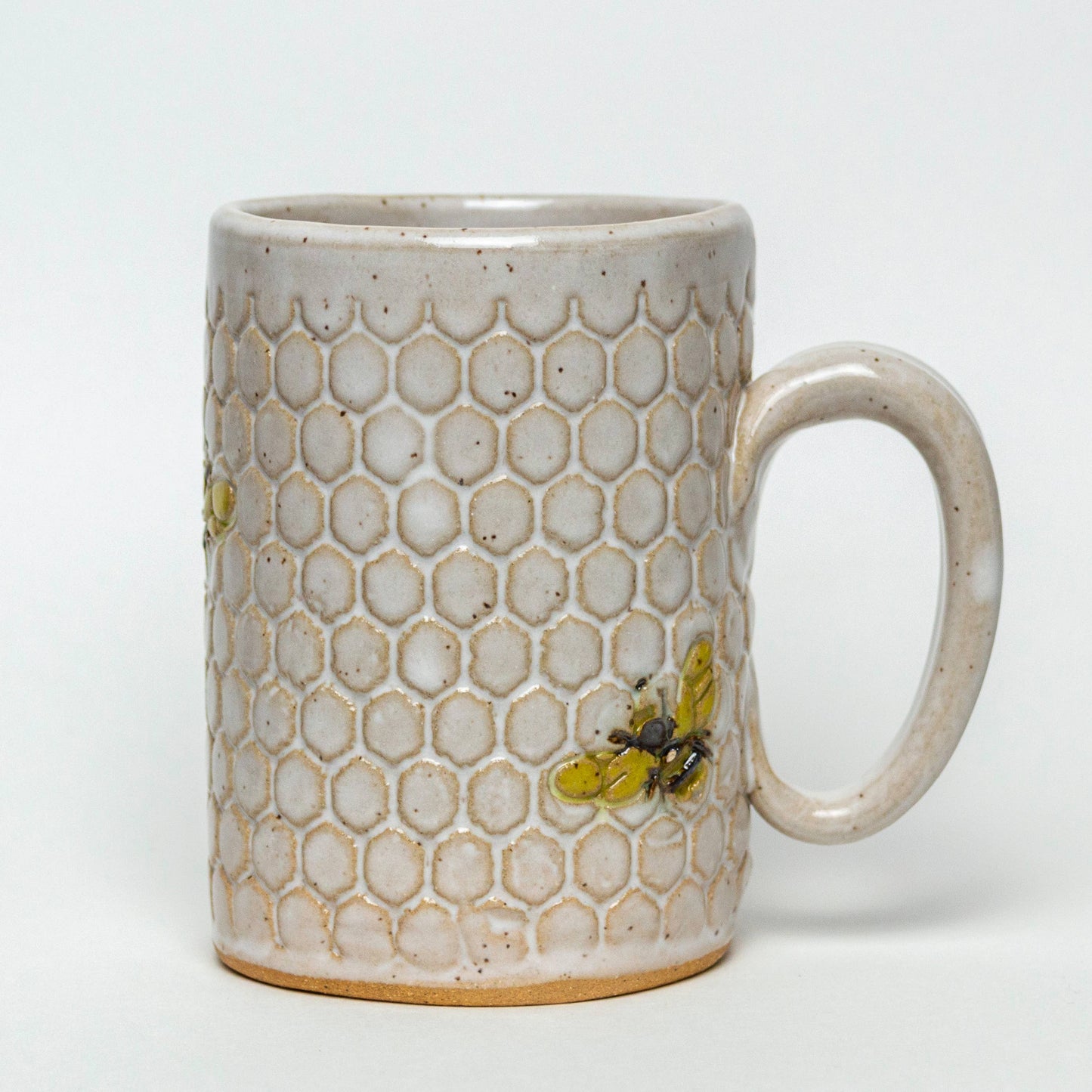 White Squirrel Clayworks - Handmade Bee Pattern White 16oz Mug