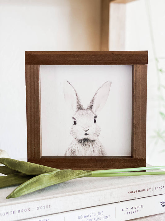 Lily and Sparrow - Watercolor Bunny | Spring Easter Wood Sign: 7x7"