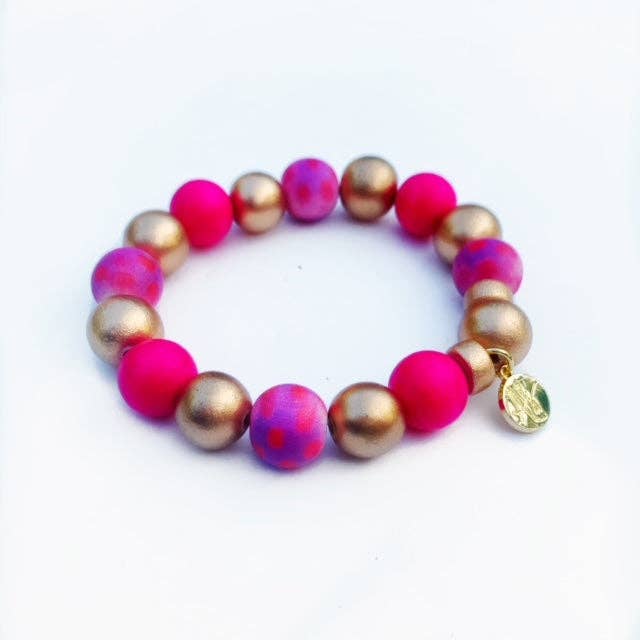 Audra Style - Pink Red Dot Gold Colorful Stacking Bracelet