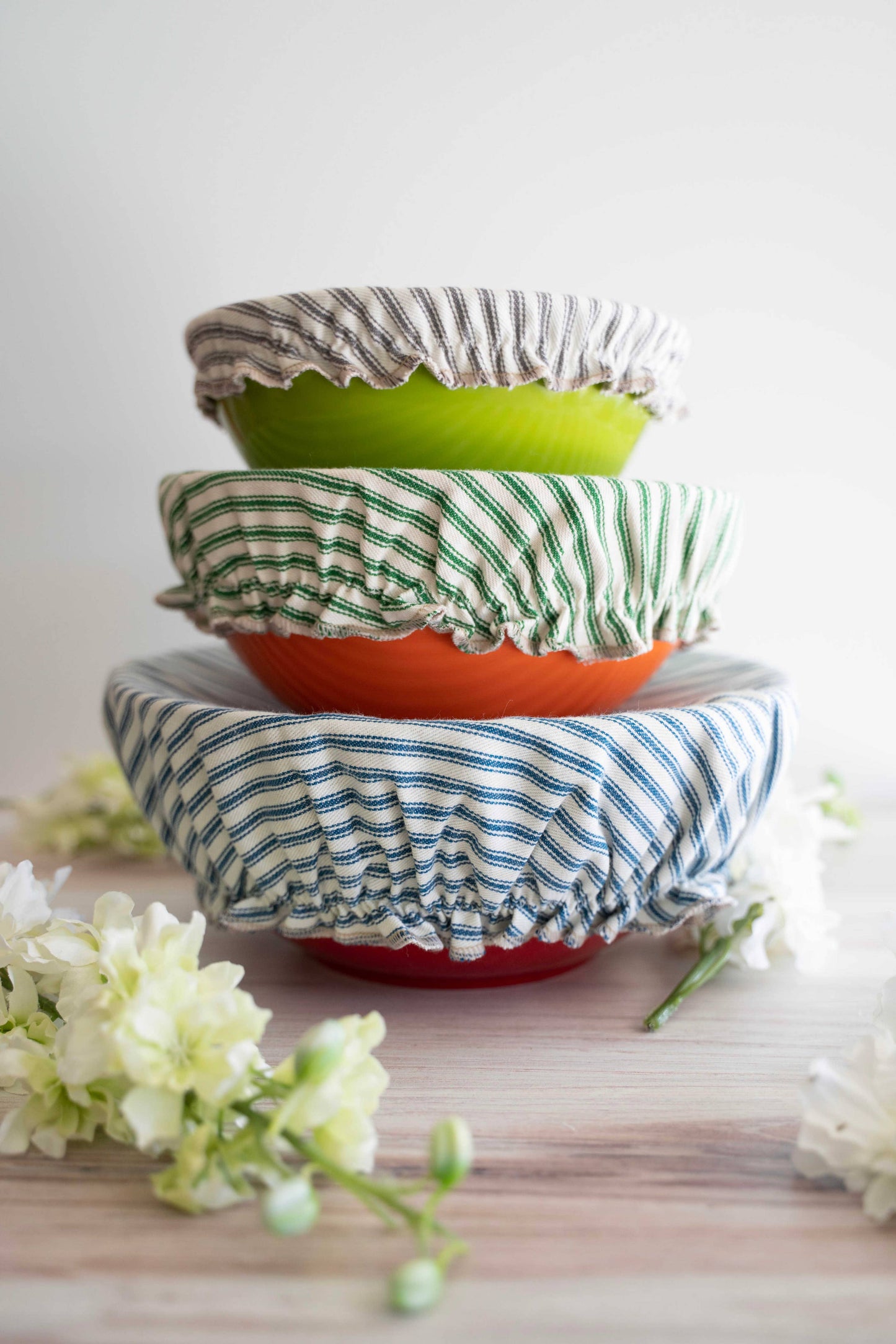 Dot and Army - Ticking Stripes Reusable Bowl Covers, set of three