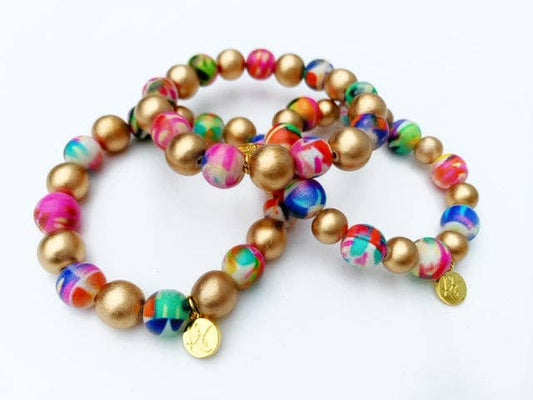 Audra Style - Colorful Wood Beaded Bracelet - Abstract Gold