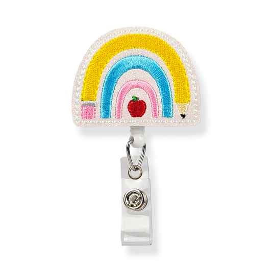 Lunar Rabbit Creations - School Rainbow Badge Pal: Swivel Clip / White