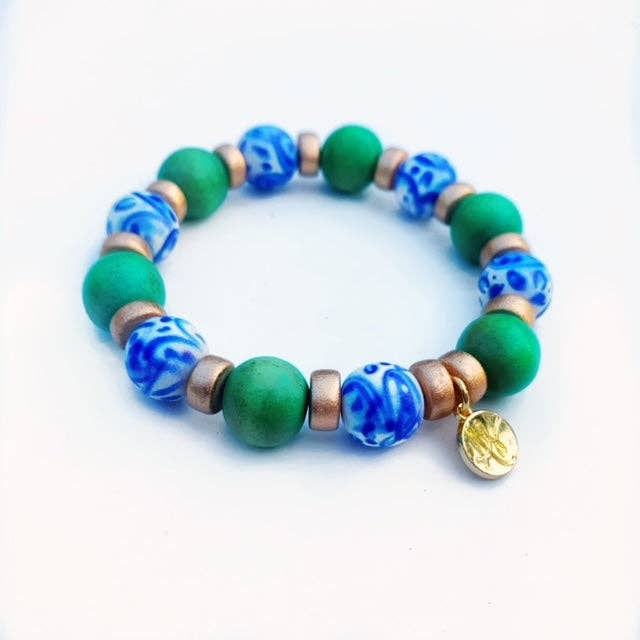 Audra Style - Blue White Kelly Green Gold Colorful Stacking Bracelet