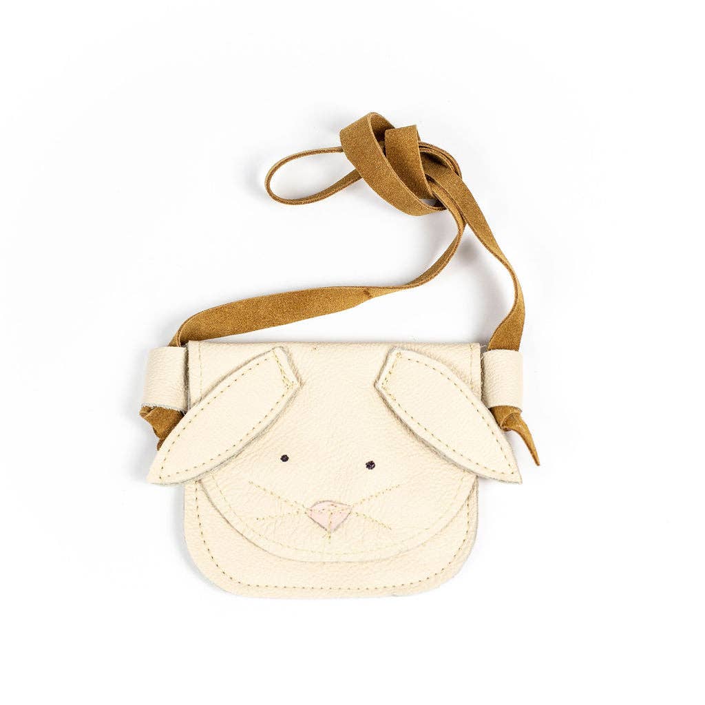 Handmade Cream Bunnies Critters Leather purse Kids